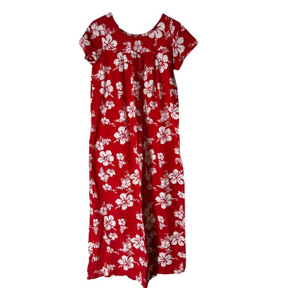 Vintage Ui Maikai 100% Cotton Hibiscus Maxi Dress Womens Sz M Muumuu Hawaiian - Picture 1 of 7